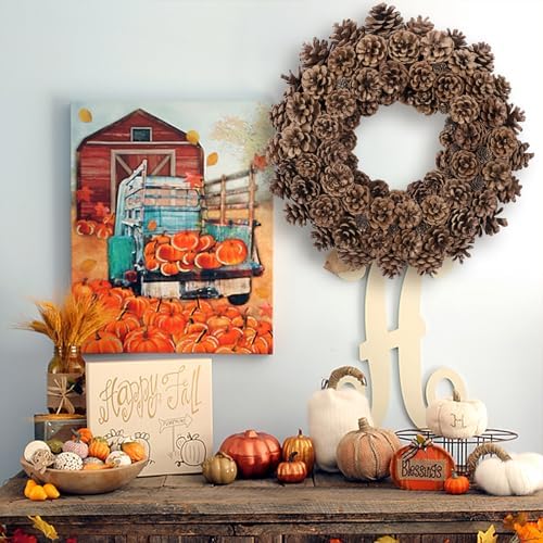 18 Inch Fall Wreath for Front Door Full Artificial Pinecone Wreath
