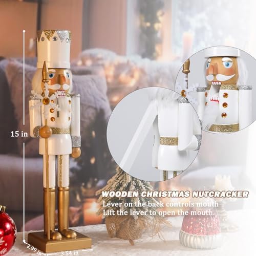 MUMTOP 15 Inch Christmas Nutcracker Decorations,White King Wooden Figures