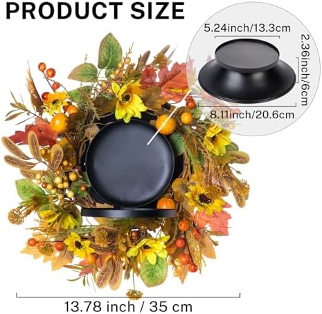 MOYEE Fall Candle Holder Wreath Single 14 inch, Fall Candle Ring