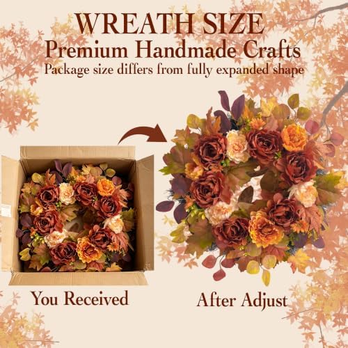26Inch Full Fall Wreaths for Front Door Outside, Peony Hydrangea Wreath, Large Autumn Wreath for Home Porch, Fall Wreath for Porch Thanksgiving & Harvest Decor