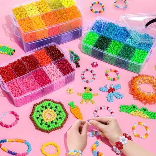 Simetufy 10000Pcs Pony Beads Bulk, 40 Colors for Kandi Bracelet Making