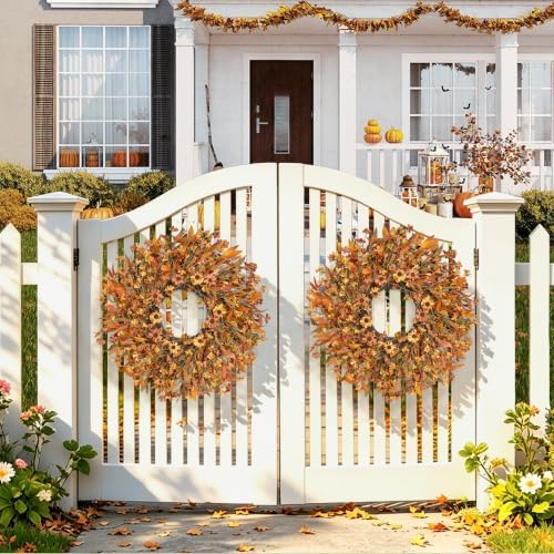 Ghrdopy 24 Inch Fall Wreath Front Door, Artificial Daisy Decor