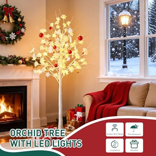 5FT White Flower Tree with Lights,Lighted Flower Tree for Holiday Decor