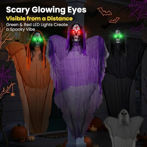 3 Packs Halloween Decorations Outdoor - BCLGSHINE Lighted Giant Hanging Skeleton Decorations, 5.5 ft Scary Halloween-Ghost Lights for Porches, Party, Yards, Gardens, Lawn
