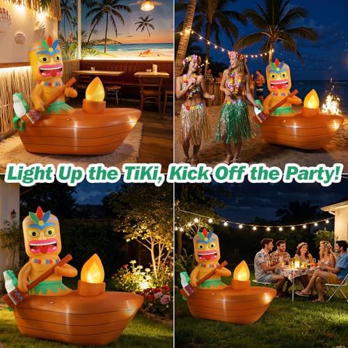 Lewondr 5FT Inflatable Tiki Luau Decor, Boat Luau Party Decorations