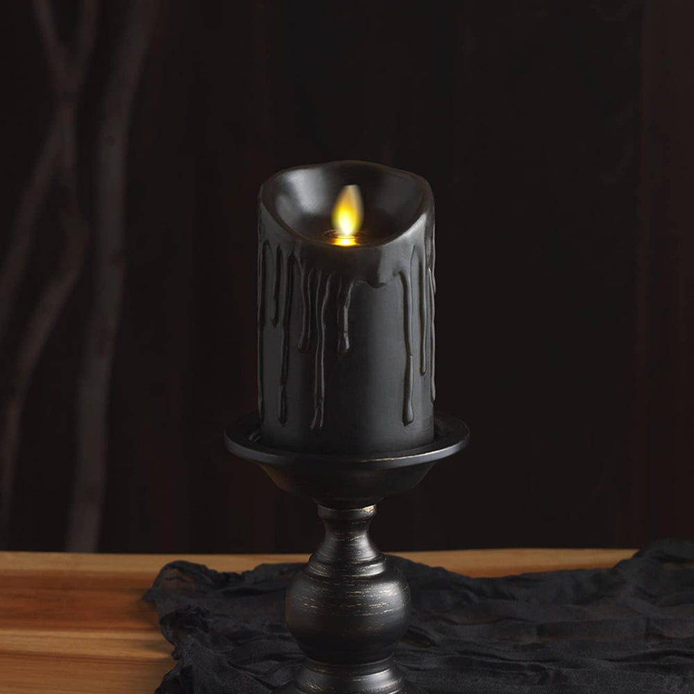 Luminara Real Wax Drip Candle, Halloween Black Pillar 3"x4.5" Flame...