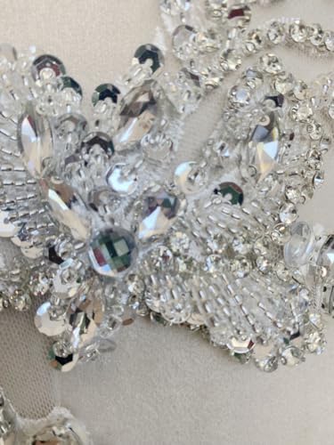 Handmade Rhinestones Bodice lace Applique handsewing Beads Sequins Trim Patch...