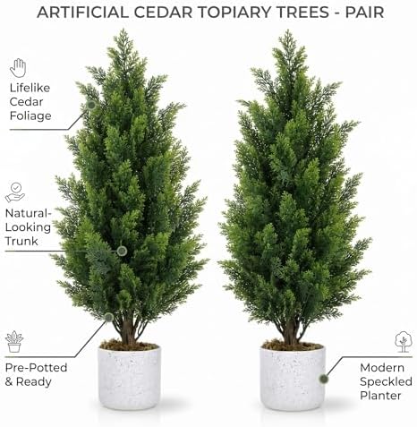 GAOMON 3FT Artificial Cedar Topiary Trees Set of 2, with Planter