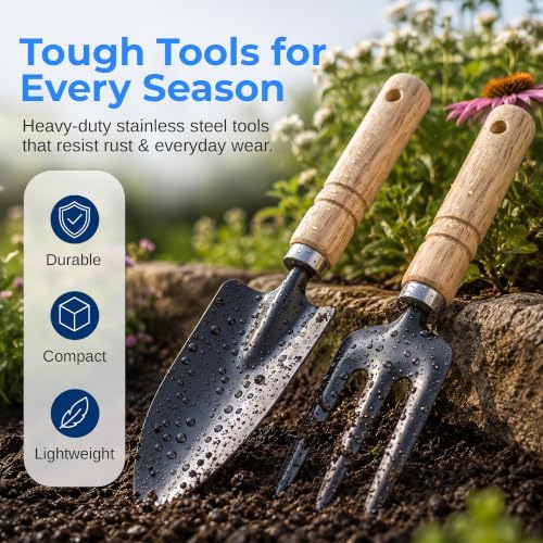 Scuddles 8-Piece Garden Tool Set with Carry Bag, Includes Shovel, Trowel, Rake & Hand Tools for All Gardening Tasks, Heavy Duty Lightweight Design 2.2 lb – Perfect for Men, Women & Gardening Gifts