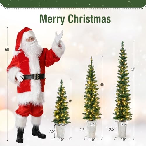 HAPPYGRILL Set of 3 Pencil Christmas Tree, 3' 4' 5' Prelit Slim Xmas Tree