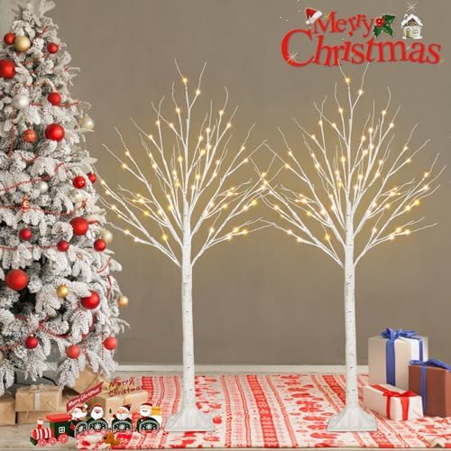 2 Pack 4FT Lighted Birch Tree Lights Christmas Decoarations Warm White