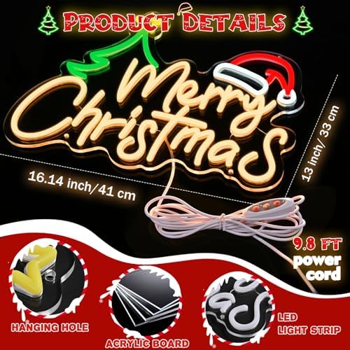 FRAMICS Merry Christmas Neon Sign-10 Adjustable Brightness LED Christmas Decorations Light Up Wall Decor with 9.8 FT USB Power Cord Wall Neon Light for Windows, Living Room, Bedroom, Party, Gifts