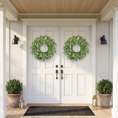 26 Inch Faux Boxwood Wreath for Front Door, All Season Green Wreath