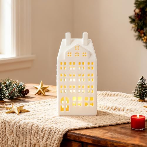 DN DECONATION Light Up Christmas Decor Village Set, White House with Lights