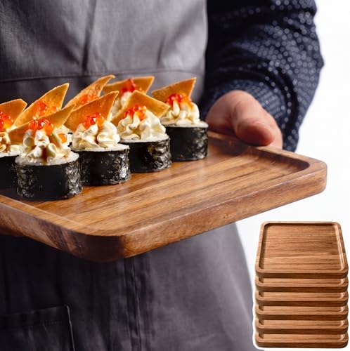 Wenqik 18 Pieces Acacia Wood Tray Set, Serving Platters, 8 x 8 Inch