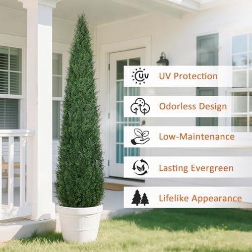 6FT Artificial Cedar Topiary Trees for Outdoors UV Resistant Set of 2