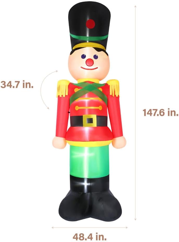 Fraser Hill Farm 12-Ft. Tall Nutcracker Blow Up Inflatable with Lights, Outdoor Christmas Inflatable Decoration for Lawn and Yard, Giant Festive Holiday Decor