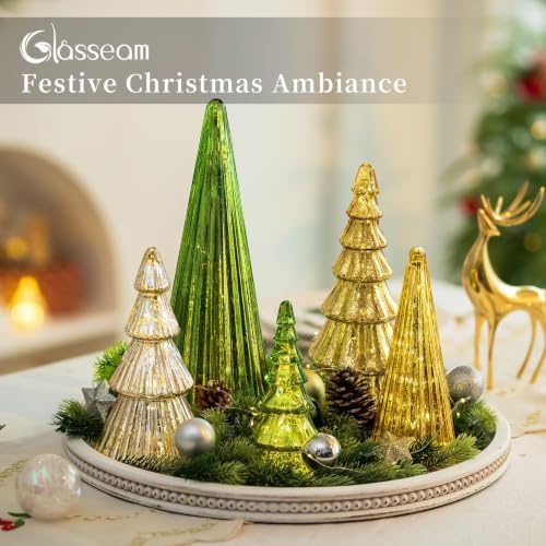 Glasseam Mercury Glass Christmas Tree: Set of 3 Green Christmas Decorations