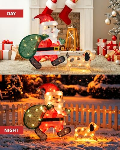Lighted Christmas Santa Claus with Puppy, 26 Inch 2D Santa 50L