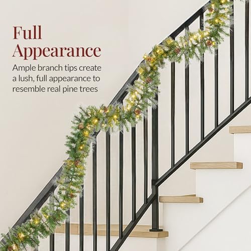 Best Choice Products 9ft Pre-Lit Christmas Garland Holiday Décor for Stairs, Mantel, w/Pine Cones, 2-in-1 White & Multi LED Lights