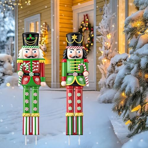 2 Pcs Christmas Nutcracker Outdoor Decor 32'' Soldier Stakes Yard Signs
