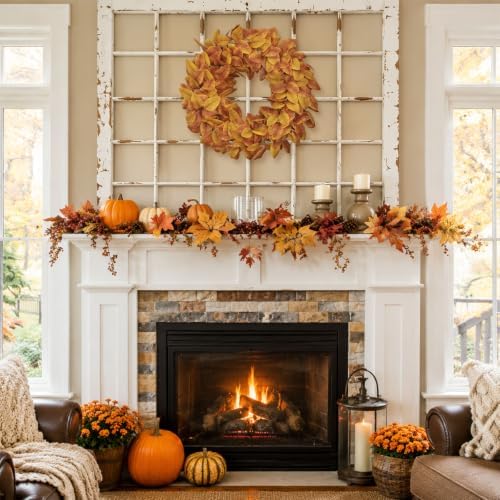 20" Fall Wreath for Front Door, Artificial Autumn Wreath
