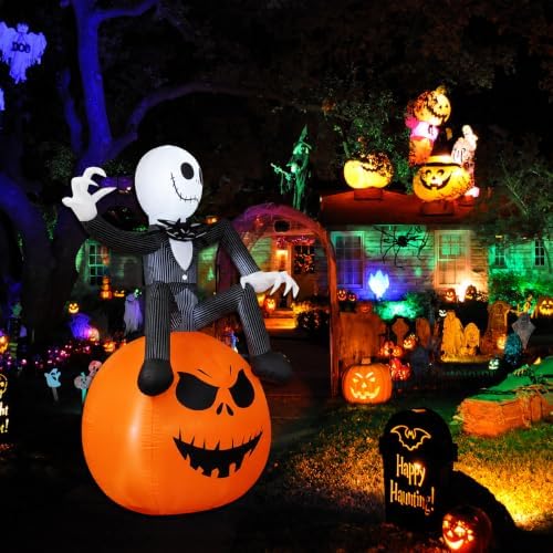 6 Ft Inflatable Halloween Yard Decorations - Outdoor Blow Up Yard Pumpkin Decor - Built-in LED Lights for Outdoor Halloween Lawn Decor