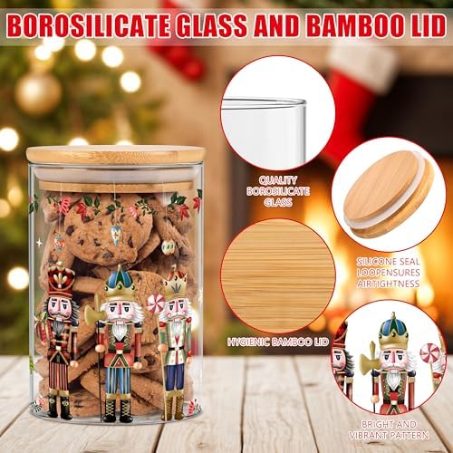 Fayoo 3 Pack Christmas Glass Storage Jars with Lid Nutcracker Canister Sets