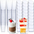 Nuogo 200 Pcs Mini Dessert Cups with Spoons Include 3 oz Square Plastic Appetizer Cups 2.5 oz Slanted Round Parfait Shooter Cup Small Clear Mousse Pudding Cup for Wedding Baby Shower Birthday Party (400 Pcs)