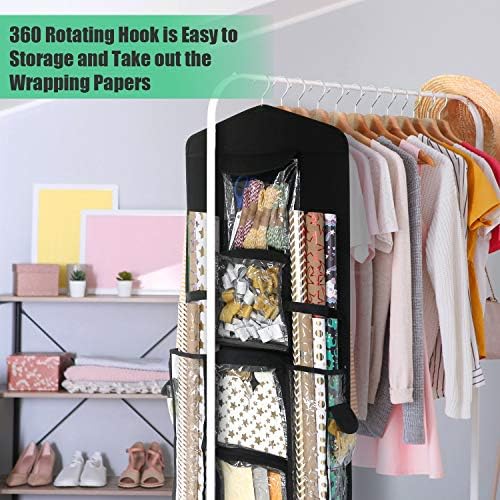 SumDirect Black Double Sided Hanging Gift Wrap Organizer, Wrapping Paper Gift Bag Storage