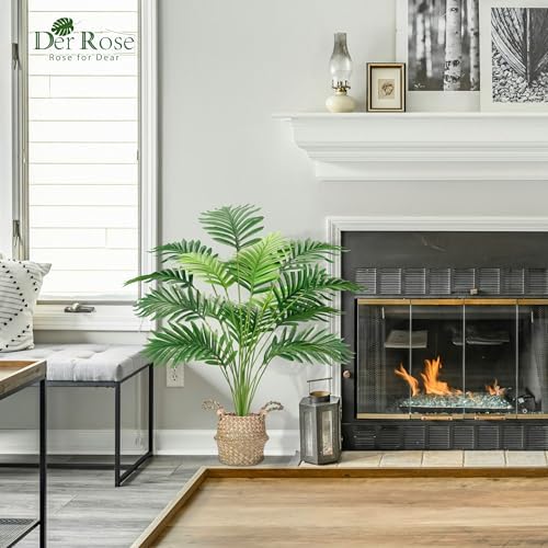 Der Rose 2Pcs 28" Fake Palm Trees, Artificial Floor Plants in Woven Baskets