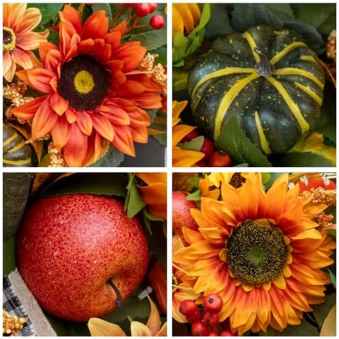 Fall Wreaths for Front Door 24 Inch Outside, Autumn Rustic Sunflower Wreath