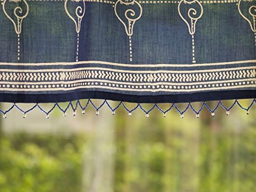 Hand Printed Valance Curtain with Beaded Trim, Pacific Blue CP - Perfect for ...