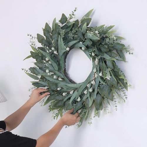 26" Large Artificial Eucalyptus Wreath with Seeds for Front Door(Green)