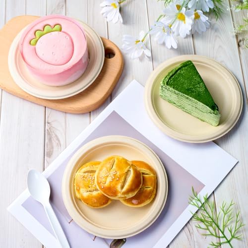 ECOLipak 6 in 500 Pack Natural Disposable Compostable Dessert Paper Plates