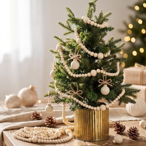 Bucherry 4 Pcs Christmas Wood Bead Garland 28.8 Feet, Natural