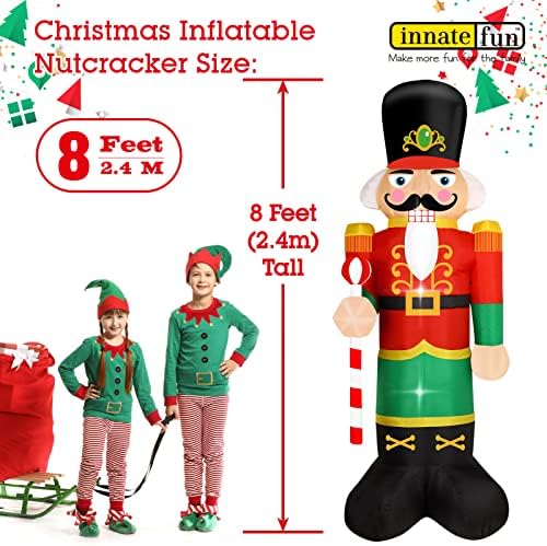 8 Feet Tall Christmas Inflatable Nutcracker Soldier Yard Decoration Giant Build-in Lighted Inflatable Christmas Nutcracker Garden Lawn Yard Decor with Built in Fan and Anchor Ropes