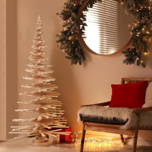 Hollowfly 5 ft Wood Christmas Tree Display Large Christmas Village Tree