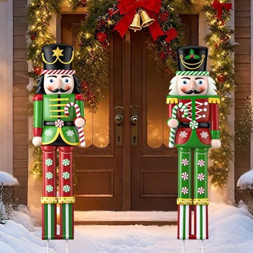 2 Pcs Christmas Nutcracker Outdoor Decor 32'' Soldier Stakes Yard Signs