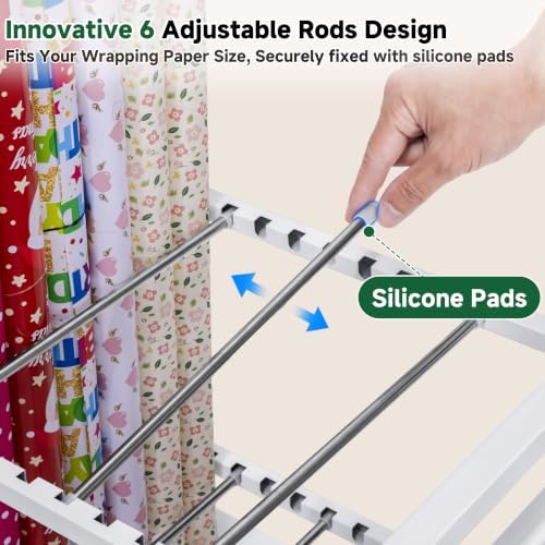 Aquzee Wrapping Paper Storage Organizer, Blueprint Holder, 6 Adjustable Rod