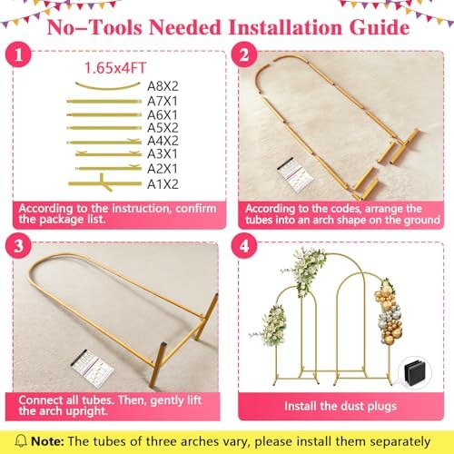 Metal Arch Backdrop Stand, Set of 3 (4/5/6ft) Wedding Arch Stand