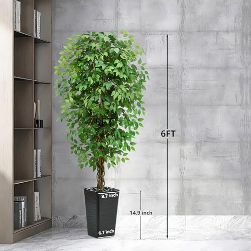 Artificial Ficus Tree, 6 FT Faux Ficus Tree Indoor with Black Planter