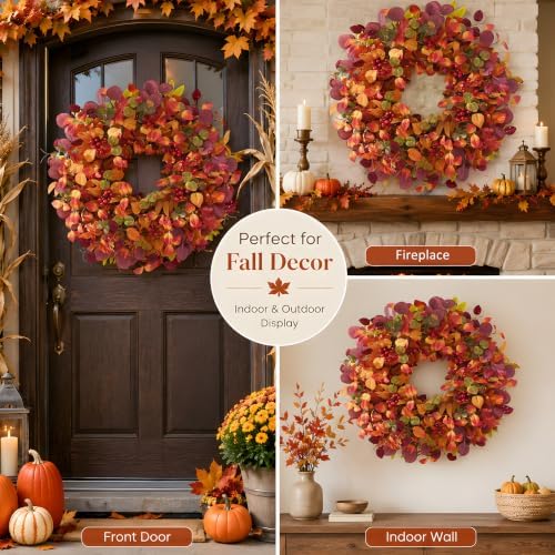 Fall Decor, 26" Fall Wreaths for Front Door, Large Fall Door Wreath