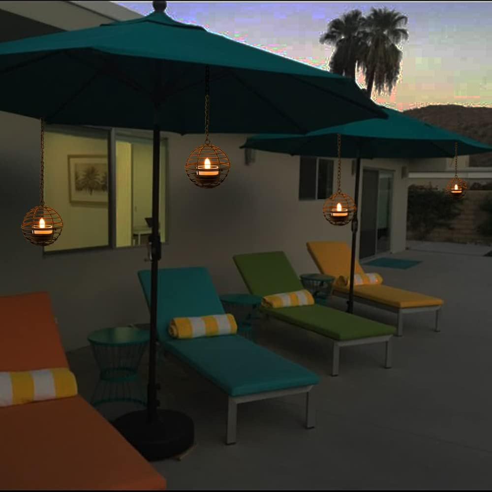 Solar Hanging Lanterns Outdoor Waterproof, Rust Iron Ball Candle Holder with ...