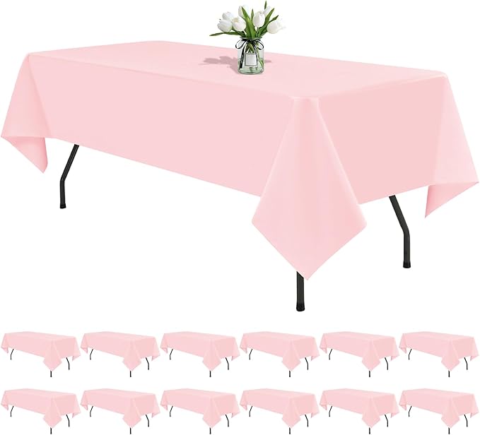 12 Pack Pink Tablecloths for Rectangle Tables 60 x 102 Inch Pink Polyester Tablecloth 6 Foot Rectangle Table Cloth Washable Fabric Table Cover for Party Wedding Banquet Restaurant Events