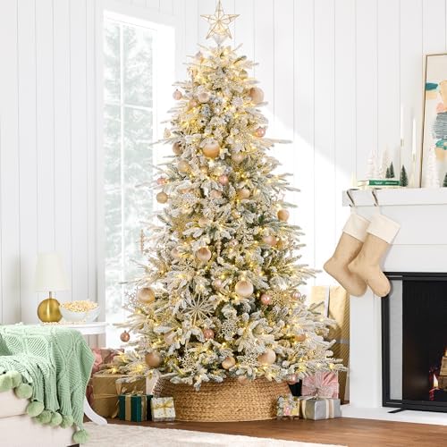 Best Choice Products Full Flocked Aspen Christmas Tree, 12ft Pre-lit Realistic Noble Fir w/ 1,800 Glowing LED Lights, 2-in-1 White & Multicolor