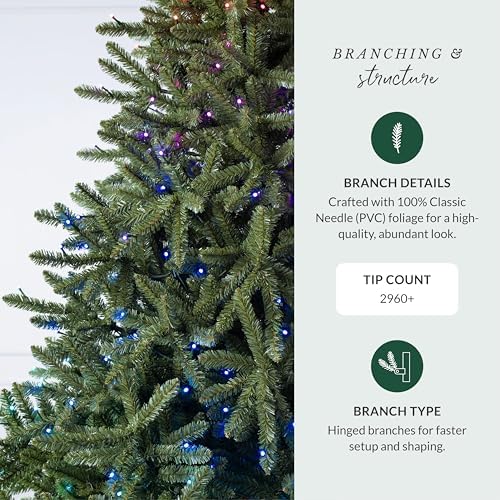 Balsam Hill 7.5 ft Pre-Lit Classic Blue Spruce - Artificial Christmas Tree with 540 Twinkly Lights, Easy Plug Technology, Premium Stand for Indoor Holiday Decorating