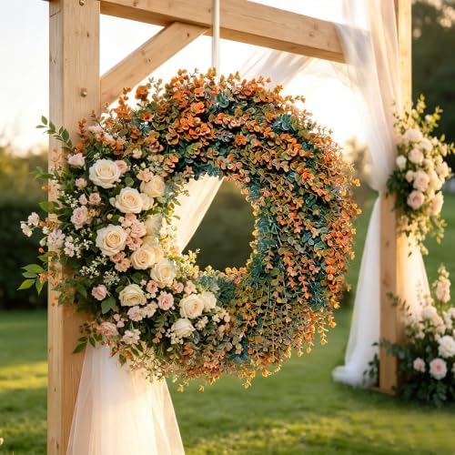 Fall Wreath for Front Door 26 inch Boxwood Wreath Eucalyptus Leaves