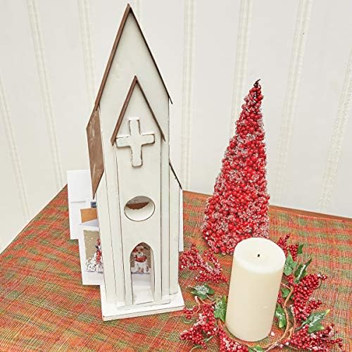 White Church Chapel Christmas Card Iron & Wood Mail Holder 9.8" x 17.9"