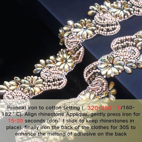 PEARLY JUN 2.5 Yards Champagne Gold Rhinestone Ribbon Rhinestone Strip